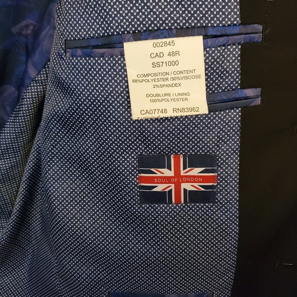 Soul of london Navy and black piqué suit Slim fit Size 48R - Picture 6 of 9